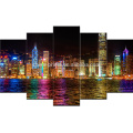 Lona de la imagen del paisaje de la noche de Hong Kong / arte estirado de la lona / impresión de la pintura
